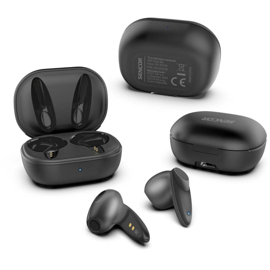 Sencor - Draadloos earphones 230 mAh + 2x 25 mAh IPX4 zwart