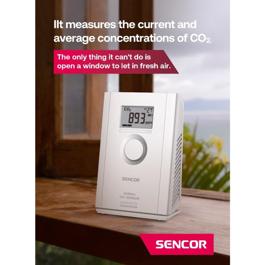 Sencor - Draadloze koolstofdioxidesensor 5V/3xAA 2000 mAh