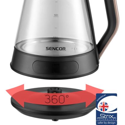 Sencor - Elektrische waterkoker met temperatuurregeling 1,5 l 2150 W/230 V zwart/roségoud