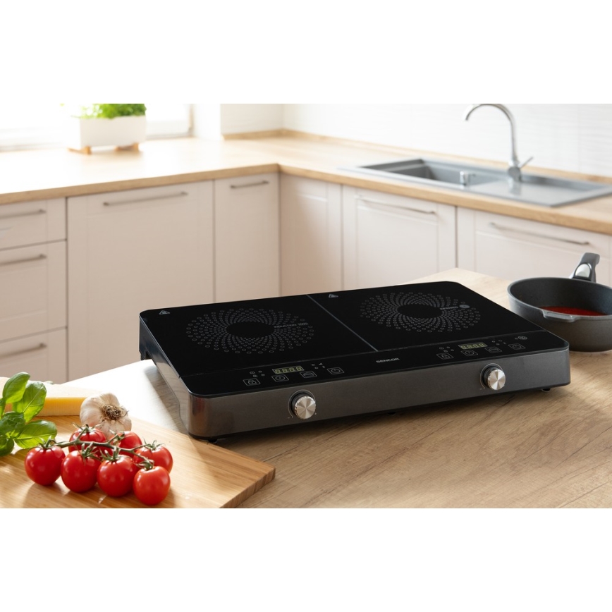 Sencor - Inductiekookplaat met twee zones en LCD-scherm 3400W/230V