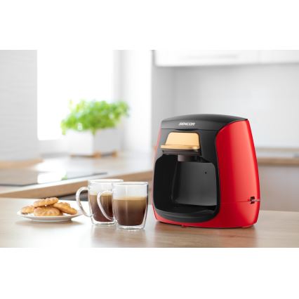 Sencor - Koffiezetapparaat met twee mokken 500W/230V rood/zwart