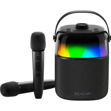 Sencor - LED RGB Luidspreker met draadloze microfoons 35W 8000 mAh IPX5 zwart