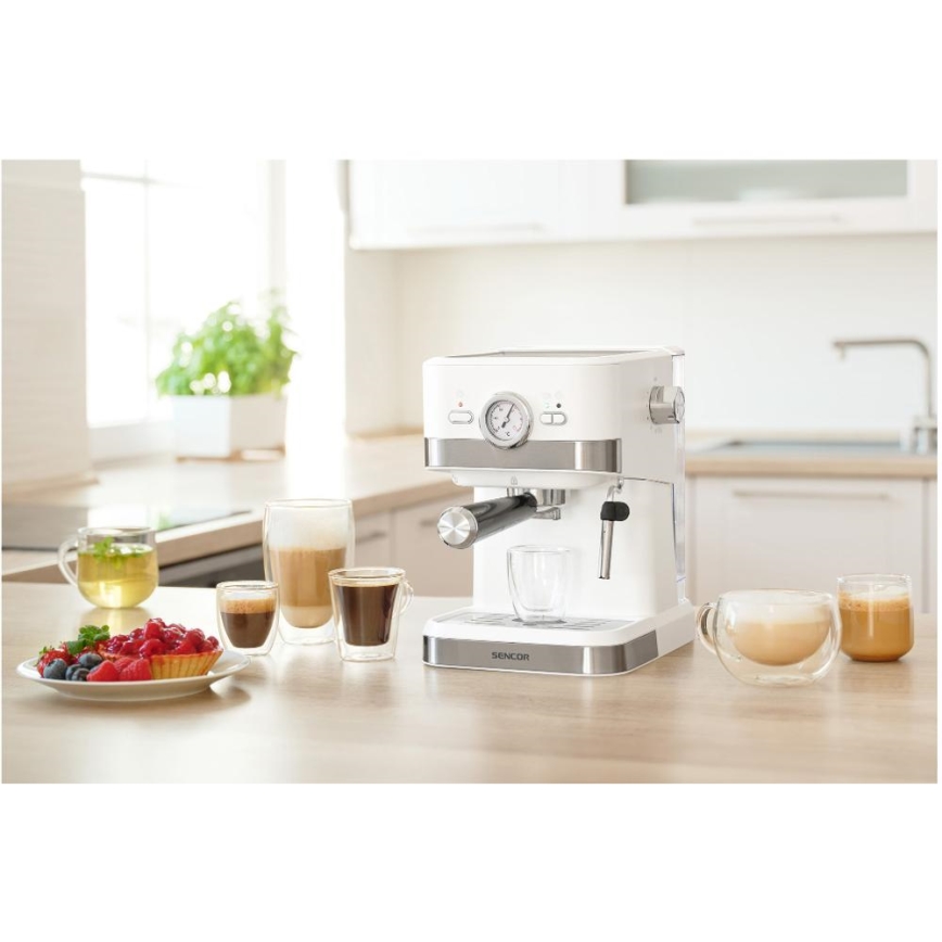 Sencor - Machine à café à levier espresso 1050W/230V blanc/chrome mat