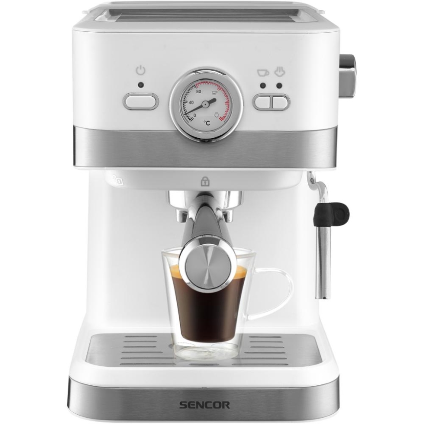 Sencor - Machine à café à levier espresso 1050W/230V blanc/chrome mat