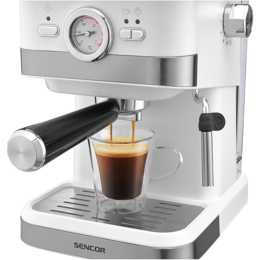 Sencor - Machine à café à levier espresso 1050W/230V blanc/chrome mat