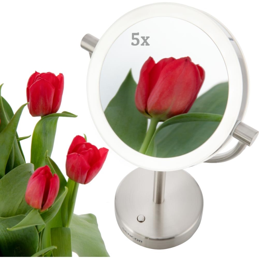 Sencor - Make-up spiegel met LED-achtergrondverlichting LED/5W/230V roestvrij