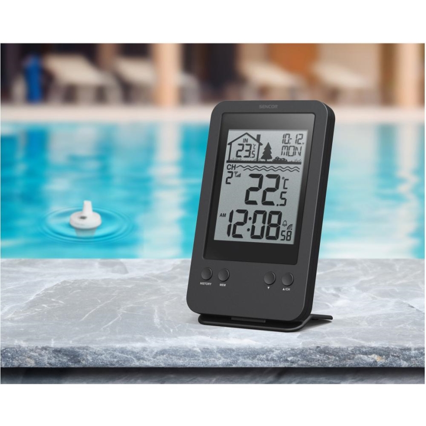 Sencor - Meetstation met draadloze zwembadvlottersensor 2xAA + 2xAA IPX7