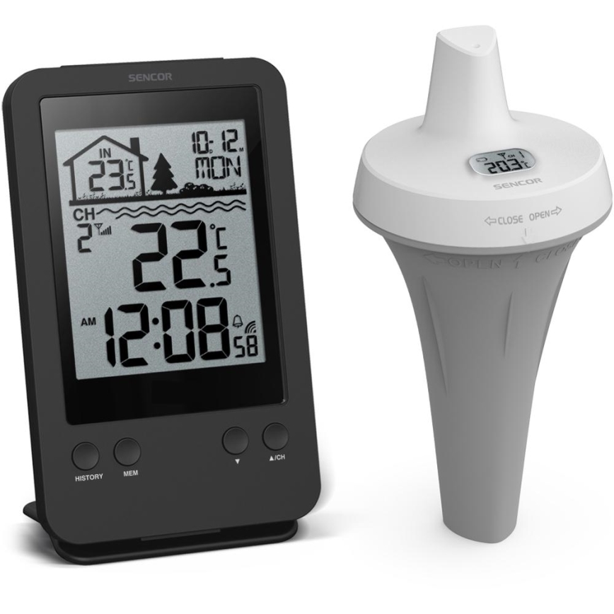 Sencor - Meetstation met draadloze zwembadvlottersensor 2xAA + 2xAA IPX7