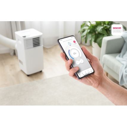 Sencor- Mobiele airconditioning met LCD-display 3in1 930W/230V 7000 BTU Wi-Fi wit + afstandsbediening