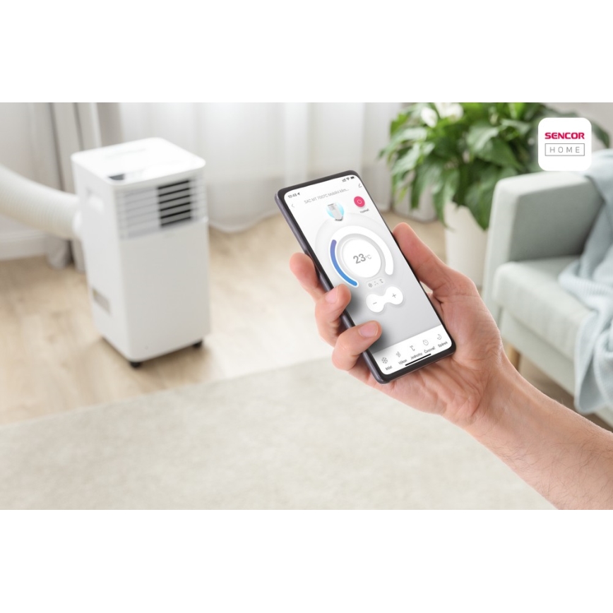 Sencor- Mobiele airconditioning met LCD-display 3in1 930W/230V 7000 BTU Wi-Fi wit + afstandsbediening