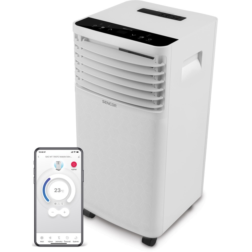 Sencor- Mobiele airconditioning met LCD-display 3in1 930W/230V 7000 BTU Wi-Fi wit + afstandsbediening
