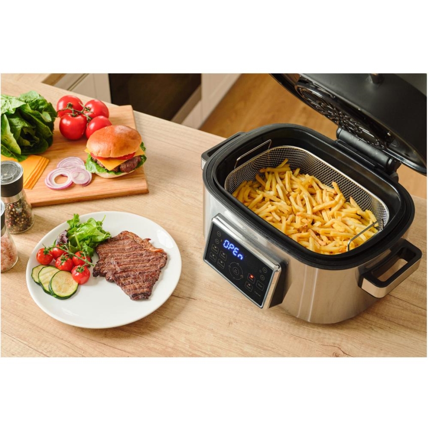 Sencor - Multifunctionele heteluchtfriteuse en grill 1660W/230V 6 l mat chroom/zwart