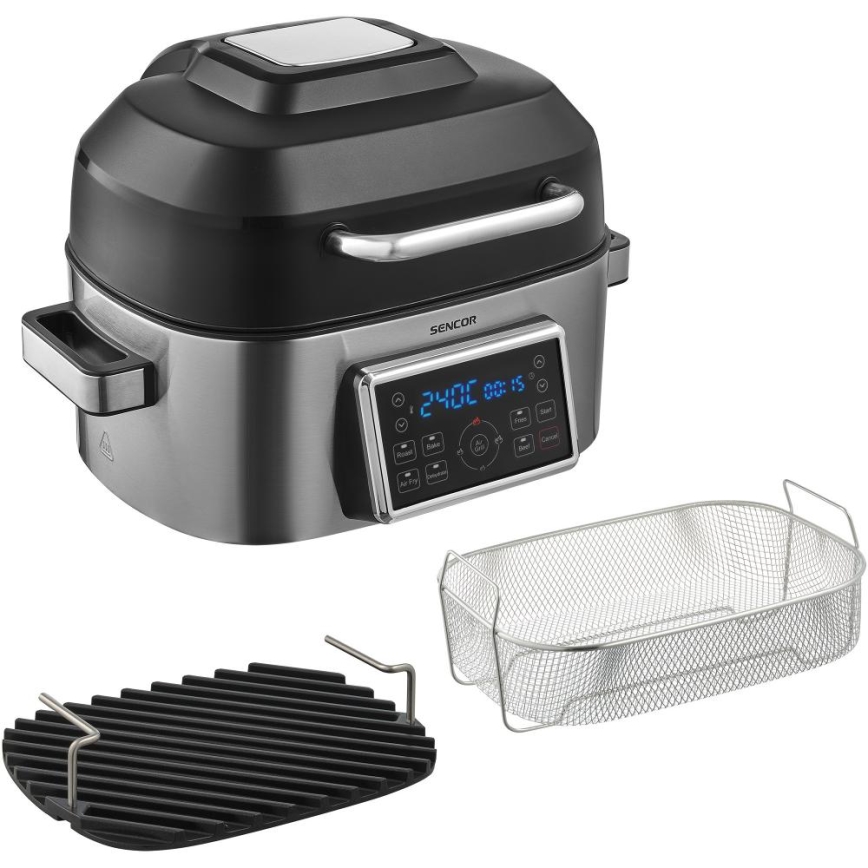 Sencor - Multifunctionele heteluchtfriteuse en grill 1660W/230V 6 l mat chroom/zwart