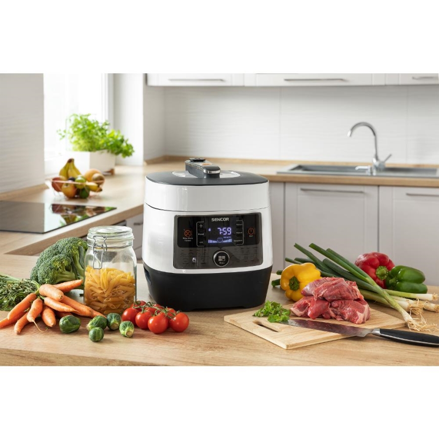 Sencor - Multifunctionele elektrische snelkookpan 5,5 l 1000W/230V wit/zwart