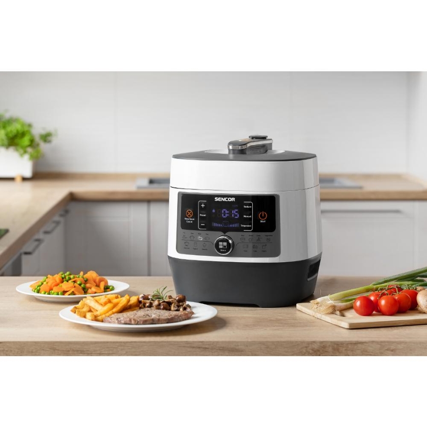 Sencor - Multifunctionele elektrische snelkookpan 5,5 l 1000W/230V wit/zwart