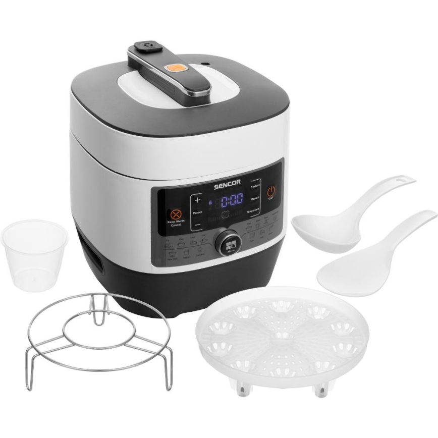 Sencor - Multifunctionele elektrische snelkookpan 5,5 l 1000W/230V wit/zwart