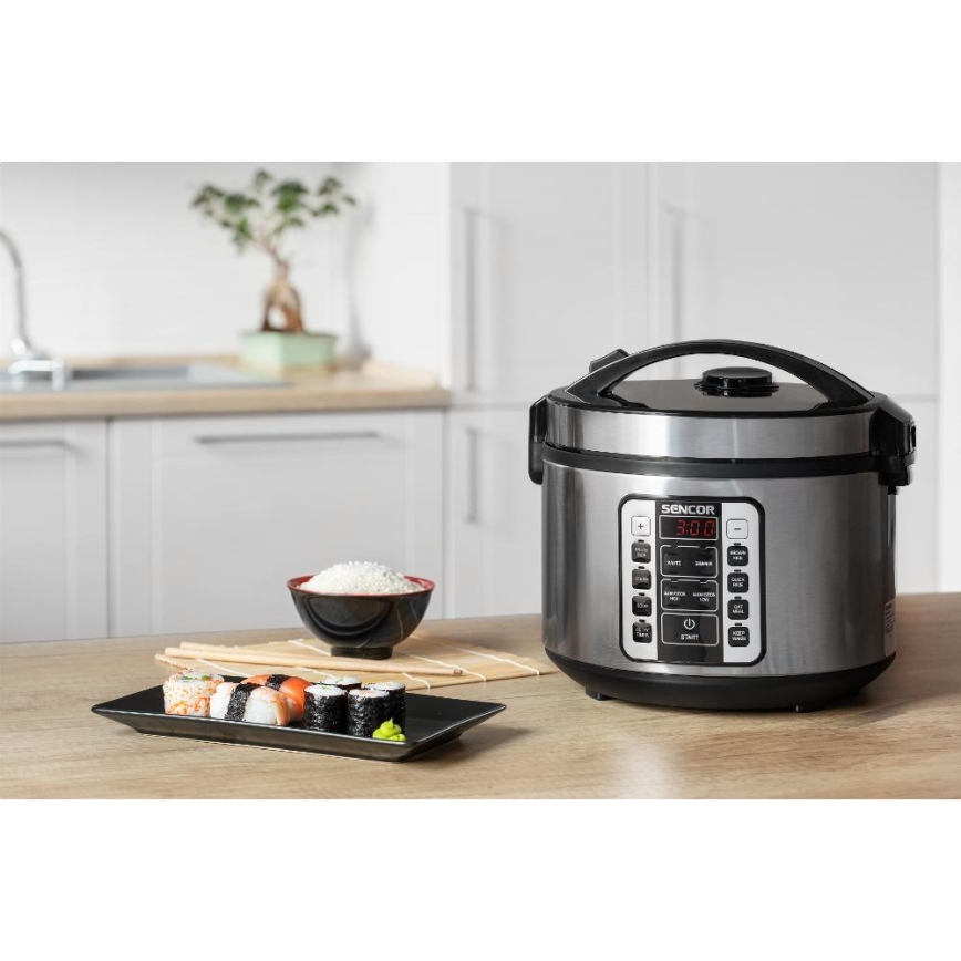 Sencor - Multifunctionele rijstkoker 700W/230V 1,5 l roestvrij staal/zwart