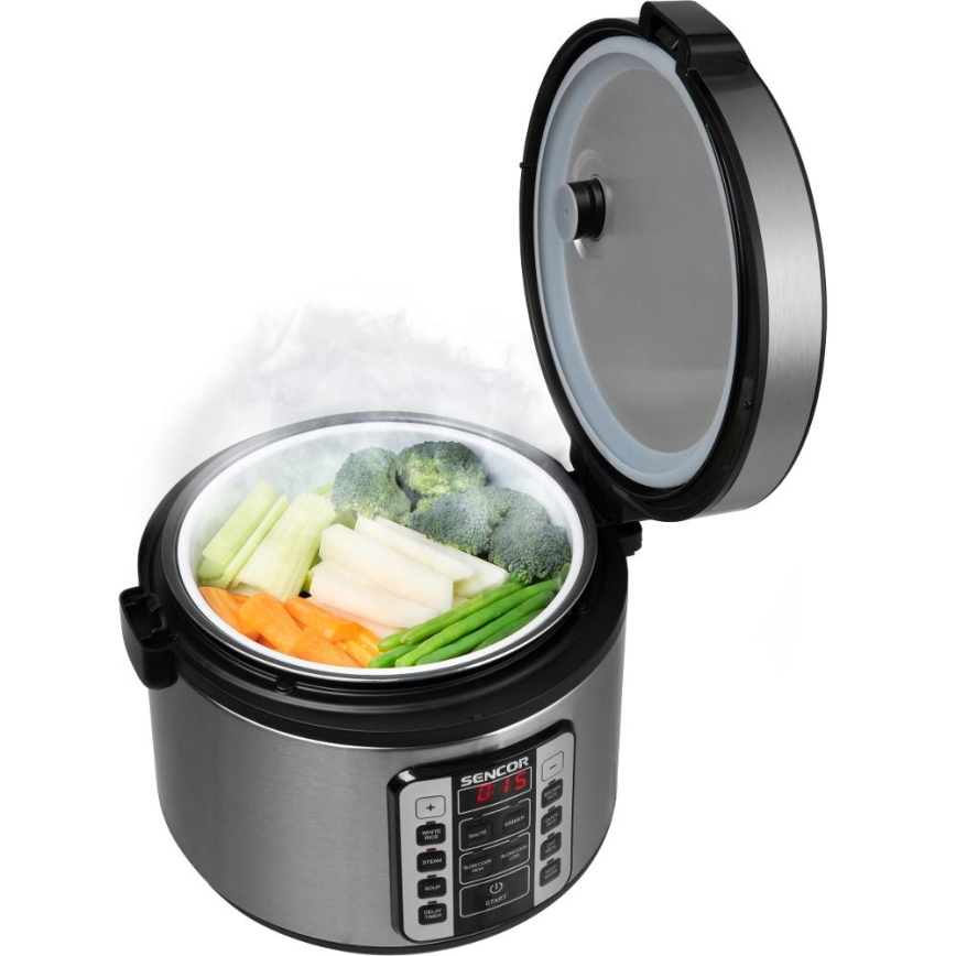 Sencor - Multifunctionele rijstkoker 700W/230V 1,5 l roestvrij staal/zwart