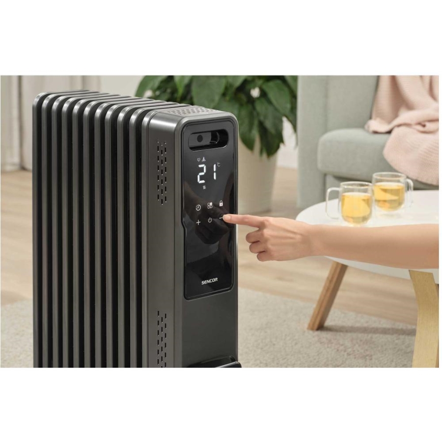 Sencor - Oliegevulde radiator met 11 ribben 1000/1200/2400W/230V Wi-Fi zwart