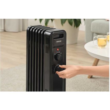 Sencor - Oliegevulde radiator met 7 ribben 600/900/1500W/230V zwart