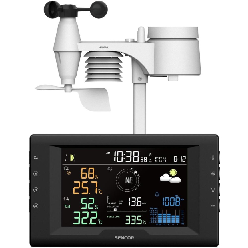 Sencor - Professioneel weerstation met kleurig LCD-scherm en wekker 5V/1xCR2032 + 3xAA