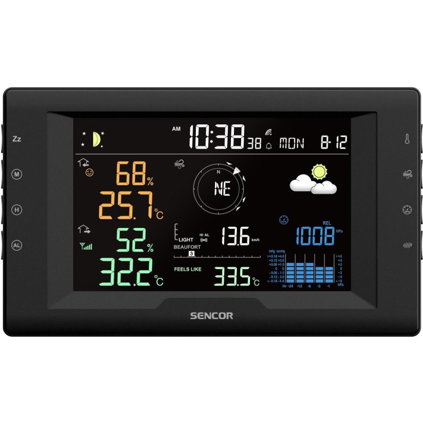 Sencor - Professioneel weerstation met kleurig LCD-scherm en wekker 5V/1xCR2032 + 3xAA