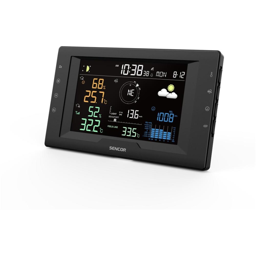 Sencor - Professioneel weerstation met kleurig LCD-scherm en wekker 5V/1xCR2032 + 3xAA