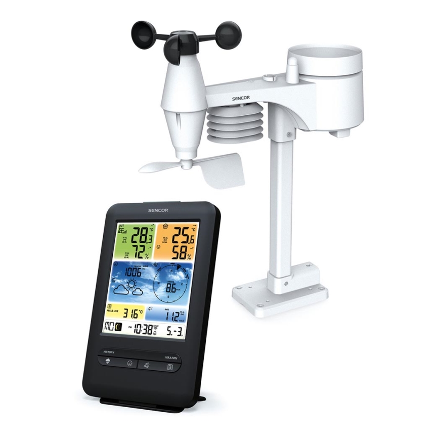 Sencor - Professioneel weerstation met kleuren LCD-scherm 1xCR2032 + 3xAA Wi-Fi