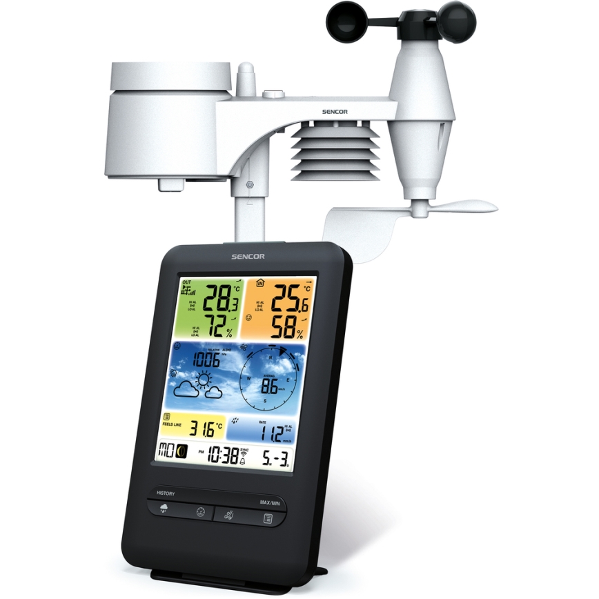 Sencor - Professioneel weerstation met kleuren LCD-scherm 1xCR2032 + 3xAA Wi-Fi