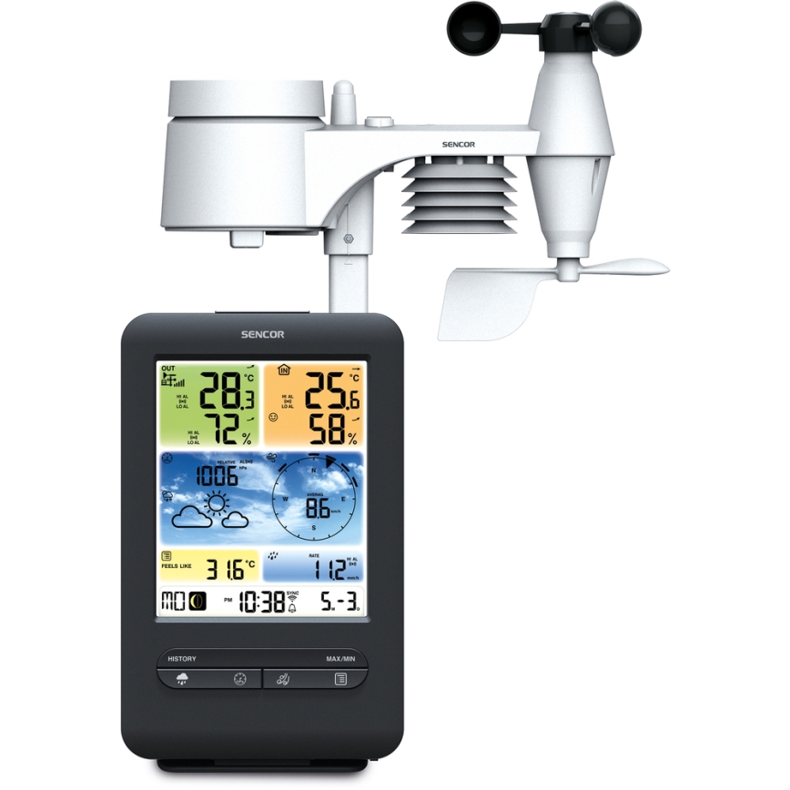 Sencor - Professioneel weerstation met kleuren LCD-scherm 1xCR2032 + 3xAA Wi-Fi
