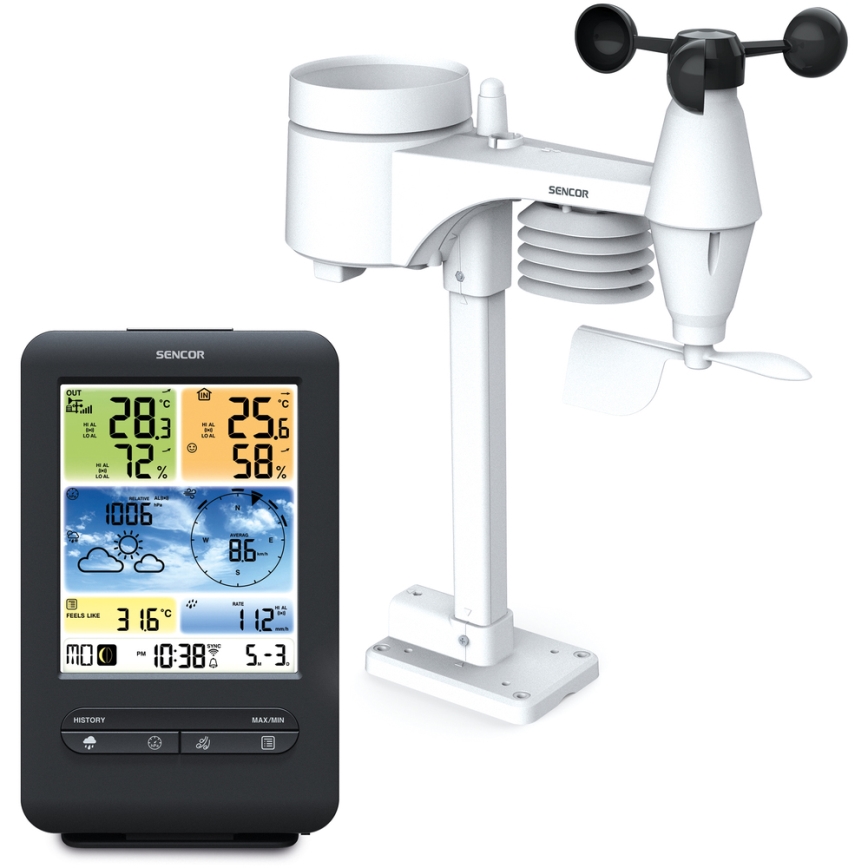 Sencor - Professioneel weerstation met kleuren LCD-scherm 1xCR2032 + 3xAA Wi-Fi