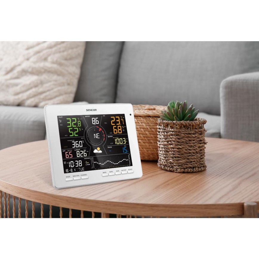 Sencor - Professioneel weerstation met kleuren LCD-scherm 5V 1xCR2032 + 3xAA + 2xAA Wi-Fi Tuya
