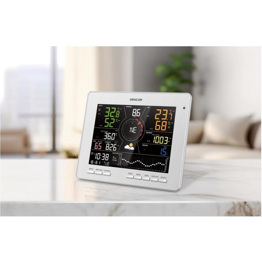 Sencor - Professioneel weerstation met kleuren LCD-scherm 5V 1xCR2032 + 3xAA + 2xAA Wi-Fi Tuya