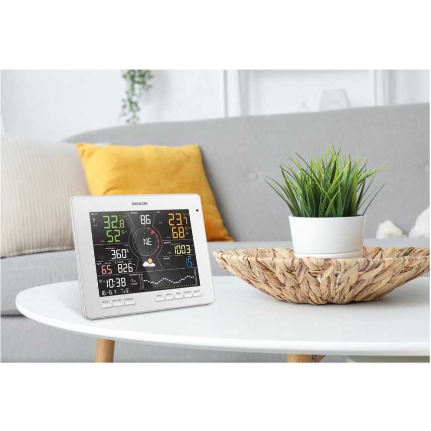 Sencor - Professioneel weerstation met kleuren LCD-scherm 5V 1xCR2032 + 3xAA + 2xAA Wi-Fi Tuya