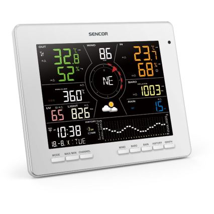 Sencor - Professioneel weerstation met kleuren LCD-scherm 5V 1xCR2032 + 3xAA + 2xAA Wi-Fi Tuya