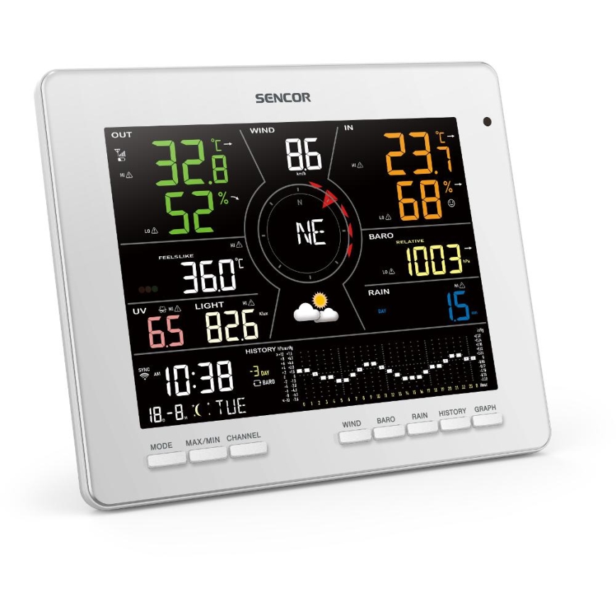 Sencor - Professioneel weerstation met kleuren LCD-scherm 5V 1xCR2032 + 3xAA + 2xAA Wi-Fi Tuya