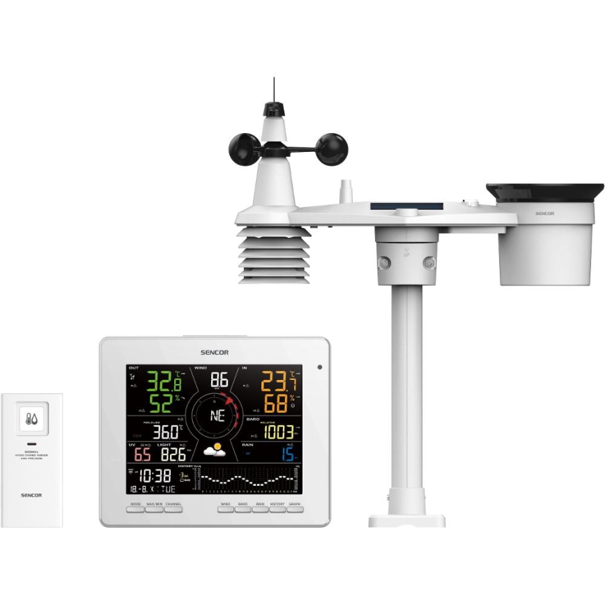 Sencor - Professioneel weerstation met kleuren LCD-scherm 5V 1xCR2032 + 3xAA + 2xAA Wi-Fi Tuya