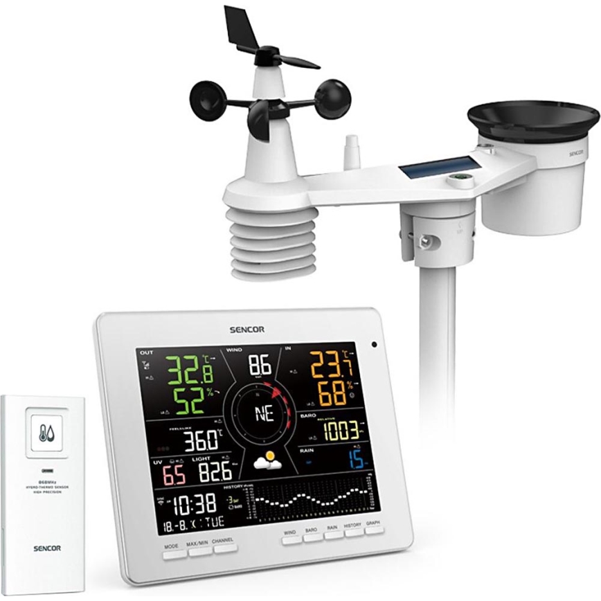 Sencor - Professioneel weerstation met kleuren LCD-scherm 5V 1xCR2032 + 3xAA + 2xAA Wi-Fi Tuya