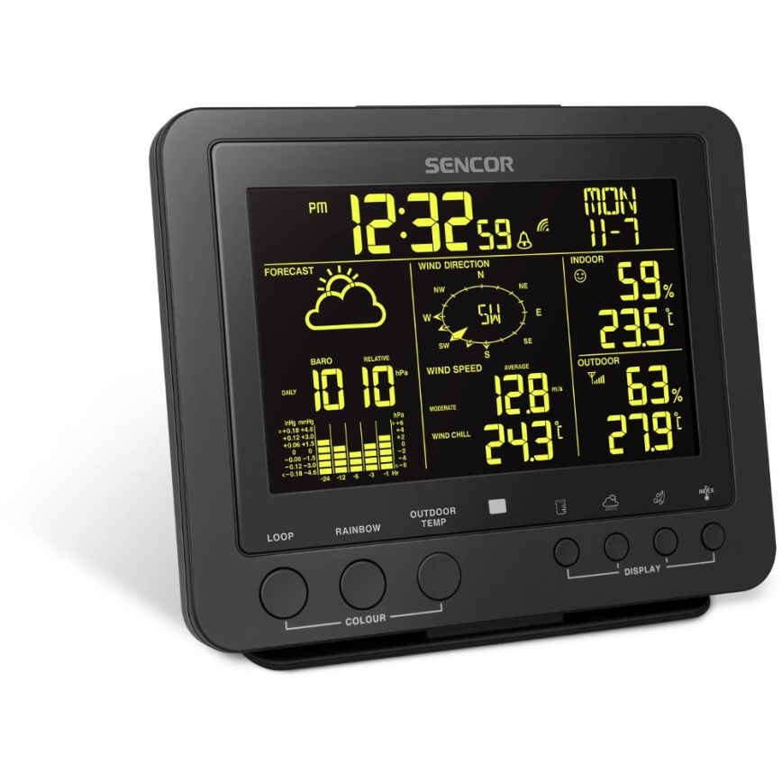 Sencor - Professioneel weerstation met kleuren LCD-scherm 5V/1xCR2032 + 3xAA