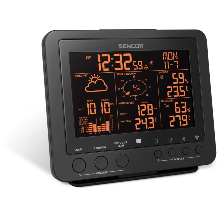 Sencor - Professioneel weerstation met kleuren LCD-scherm 5V/1xCR2032 + 3xAA