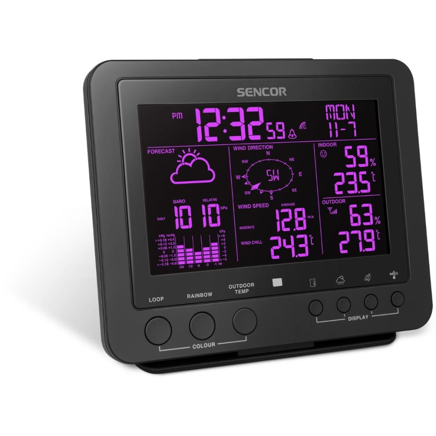 Sencor - Professioneel weerstation met kleuren LCD-scherm 5V/1xCR2032 + 3xAA