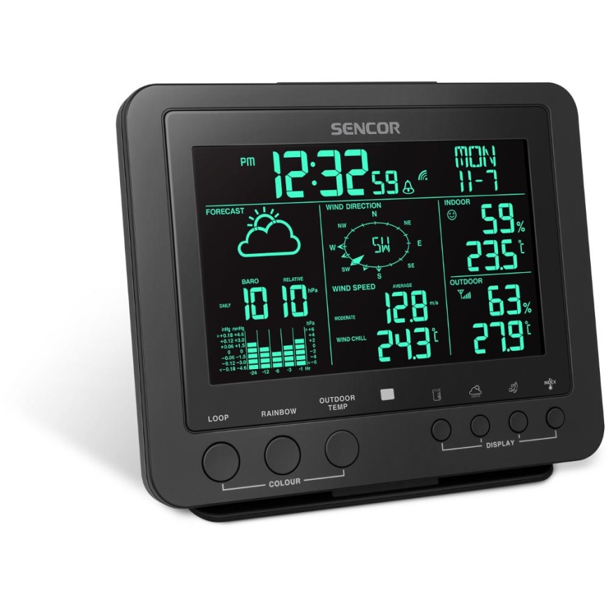 Sencor - Professioneel weerstation met kleuren LCD-scherm 5V/1xCR2032 + 3xAA