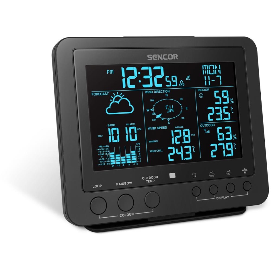 Sencor - Professioneel weerstation met kleuren LCD-scherm 5V/1xCR2032 + 3xAA