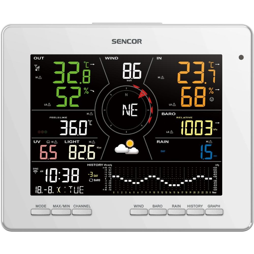 Sencor - Professioneel weerstation met kleurrijk LCD-scherm 5V 1xCR2032 + 3xAA + 2xAA Wi-Fi Tuya