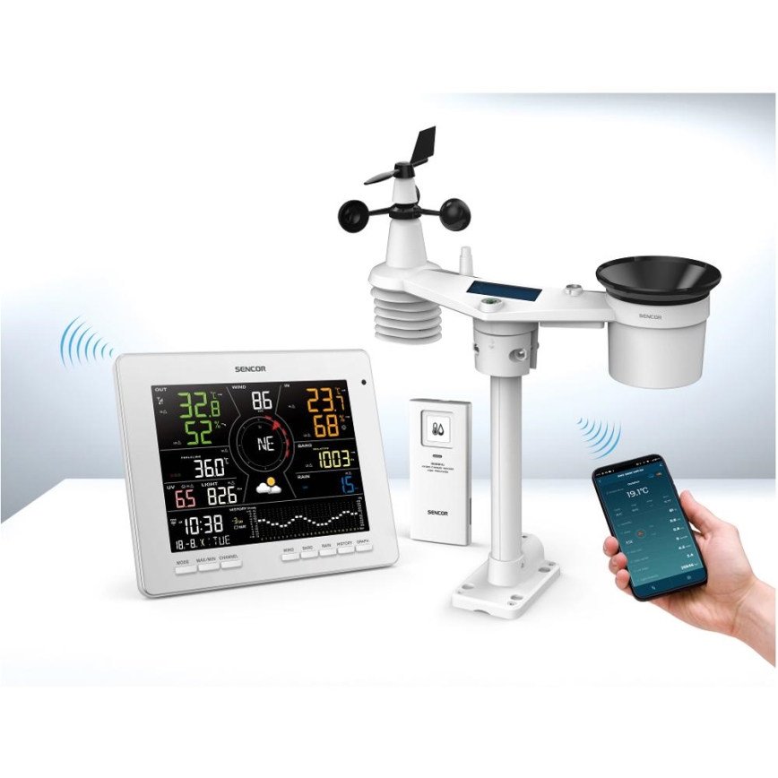 Sencor - Professioneel weerstation met kleurrijk LCD-scherm 5V 1xCR2032 + 3xAA + 2xAA Wi-Fi Tuya