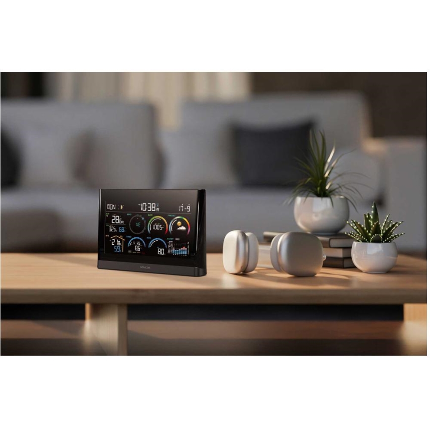 Sencor - Professioneel weerstation met kleur-LCD-display en ingebouwde wekker 5V/3xAAA + 3xAA