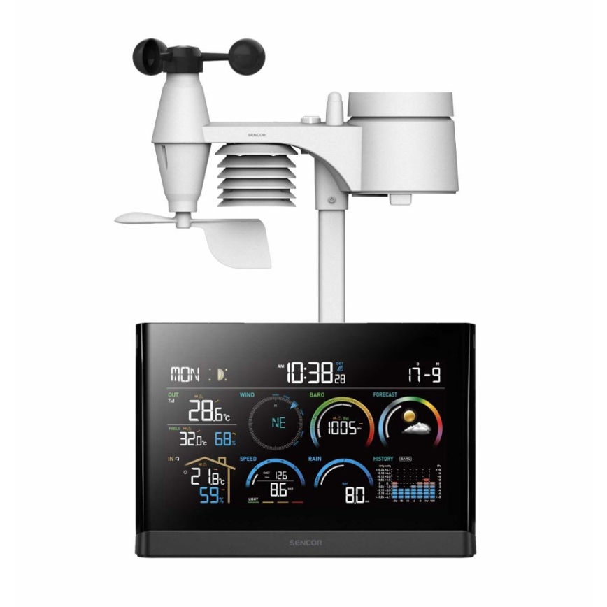 Sencor - Professioneel weerstation met kleur-LCD-display en ingebouwde wekker 5V/3xAAA + 3xAA