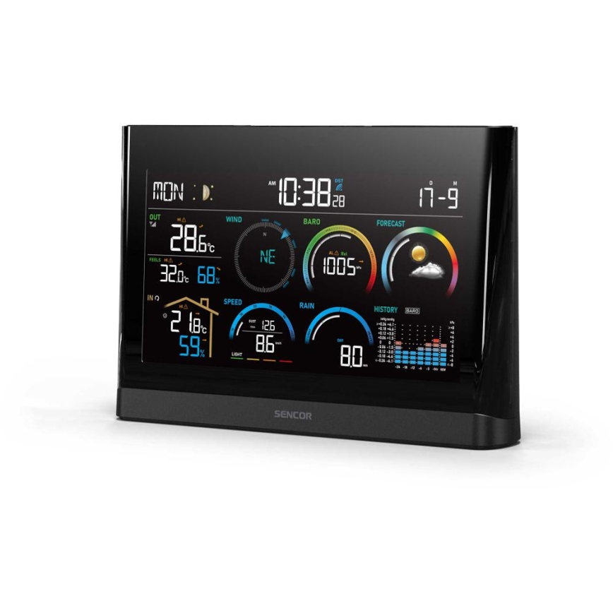 Sencor - Professioneel weerstation met kleur-LCD-display en ingebouwde wekker 5V/3xAAA + 3xAA