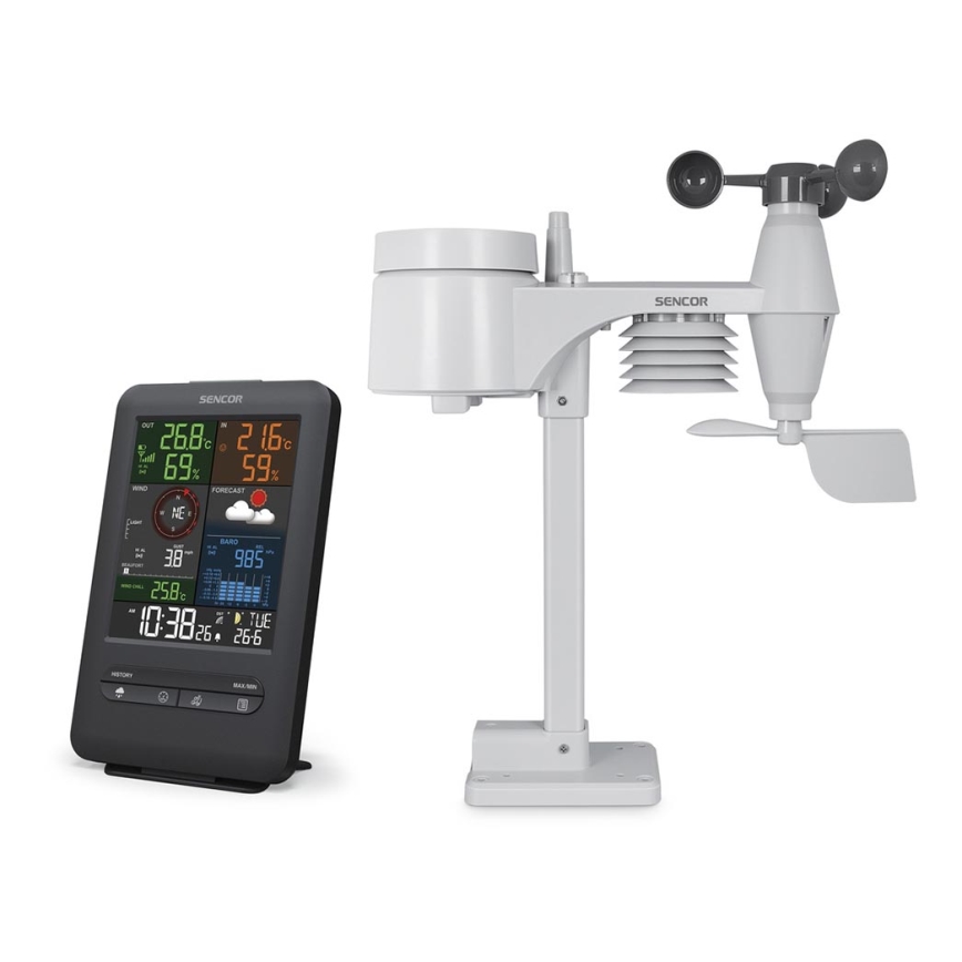 Sencor - Professioneel weerstation met LCD-scherm en wekker 1xCR2032 + 3xAA