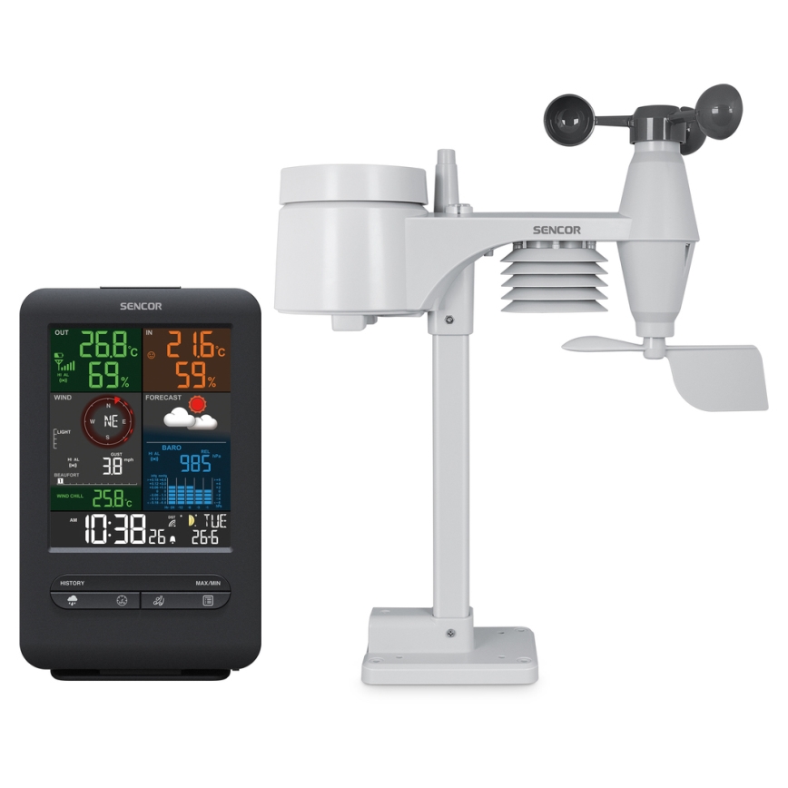 Sencor - Professioneel weerstation met LCD-scherm en wekker 1xCR2032 + 3xAA